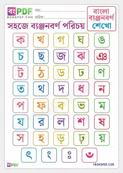 Bengali Byanjonborno Worksheets PDF Download