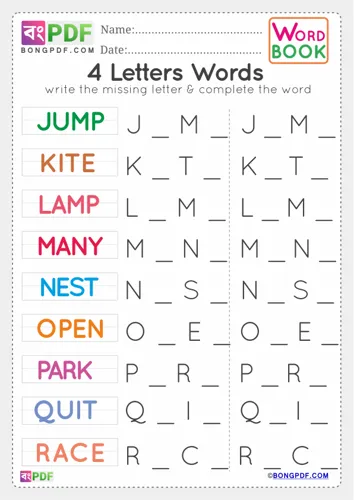 Free Learn Letters Words Worksheet Download