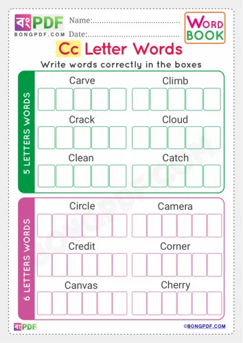 Free Learn Alphabet C English Words Worksheet Download