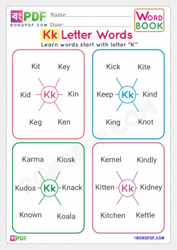 Alphabet k english words