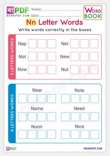 Free Learn Alphabet N English Words Worksheet Download