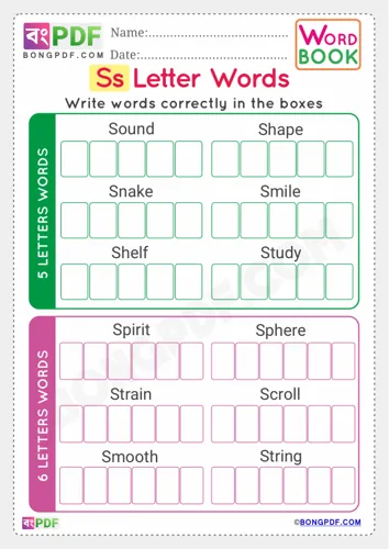 Free Learn Alphabet S English Words Worksheet Download
