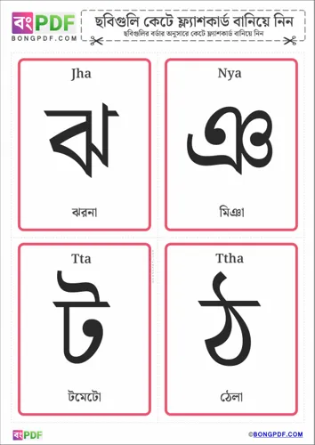 Free Learn Bengali Consonants Flashcard Worksheet Download