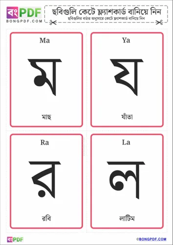 Free Learn Bengali Consonants Flashcard Worksheet Download
