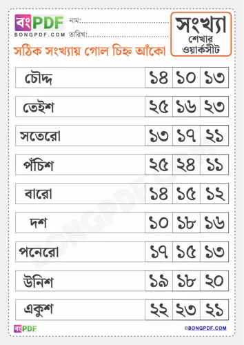 Free Learn Bengali Numbers Worksheet Download