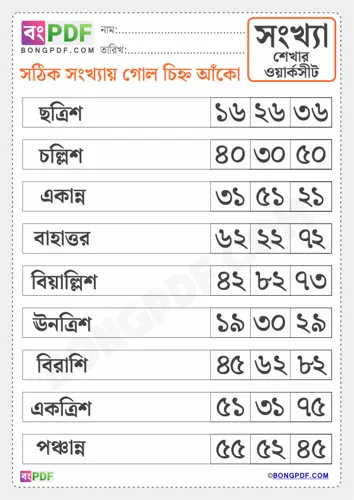 Free Learn Bengali Numbers Worksheet Download