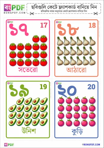 Free Learn Bengali Numbers Pictures Flashcards Worksheet Download