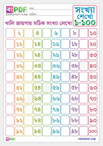 Free Learn Bengali Numbers Spellings To Worksheet Download