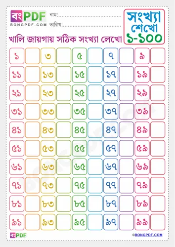 Free Learn Bengali Numbers Spellings To Worksheet Download