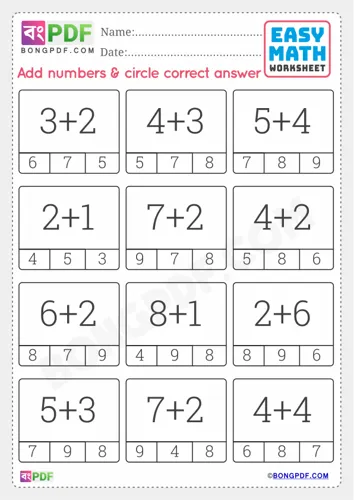 Circle Answer Addition English