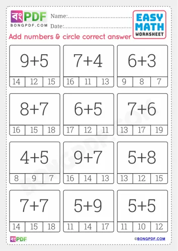 Free Learn Circle Answer Addition English Worksheet Download
