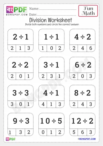 Free Learn Circle Answer Division Worksheet Download