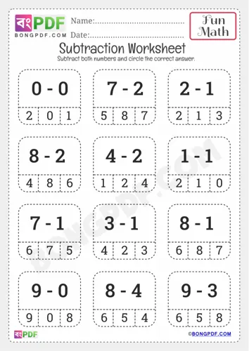 Free Learn Circle Answer Subtraction Worksheet Download