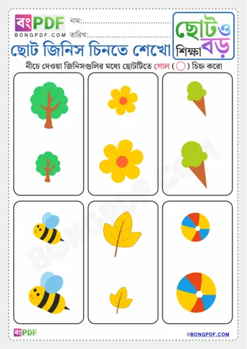 Free Learn Circle Small Objects Bengali Worksheet Download