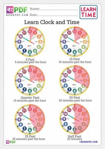 Free Learn Clock English Worksheet Download