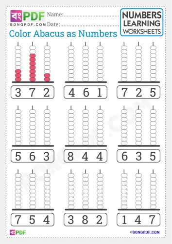 Free Learn Color Abacus As Numbers English Worksheet Download