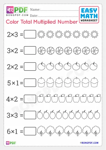 Free Learn Color Total Multiplied Numbers English Worksheet Download
