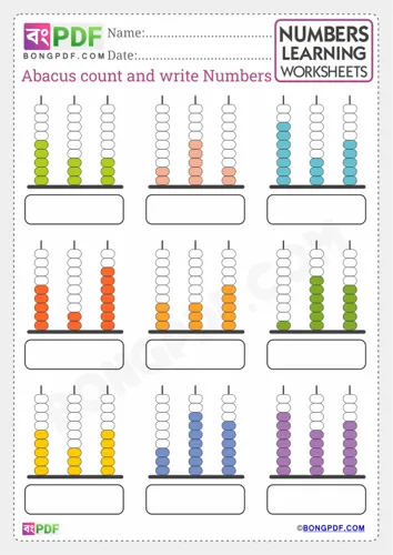 Free Learn Count Abacus Write Numbers English Worksheet Download