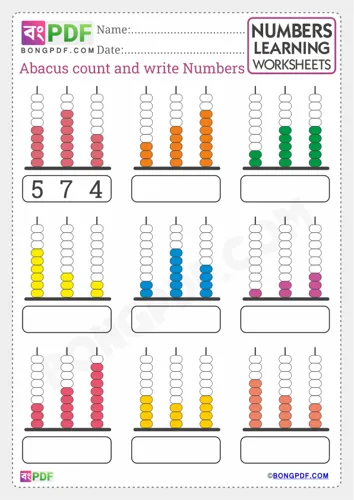 Free Learn Count Abacus Write Numbers English Worksheet Download
