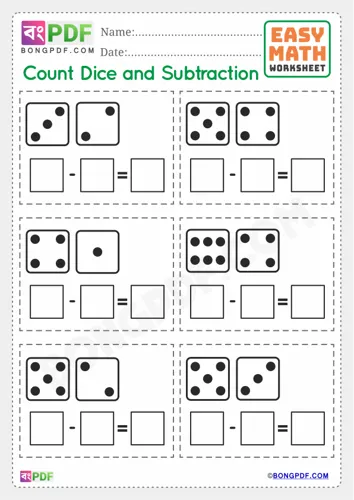 Free Learn Dice Subtraction English Worksheet Download