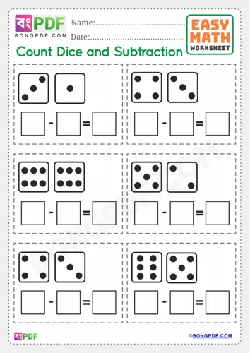 Free Learn Dice Subtraction English Worksheet Download