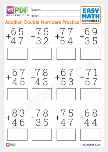 Free Learn Double Numbers Addition English Worksheet Download