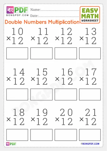 Free Learn Double Numbers Multiplication English Worksheet Download