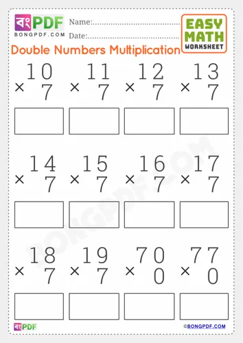 Free Learn Double Numbers Multiplication English Worksheet Download