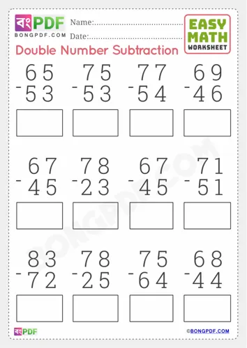 Free Learn Double Numbers Subtraction English Worksheet Download
