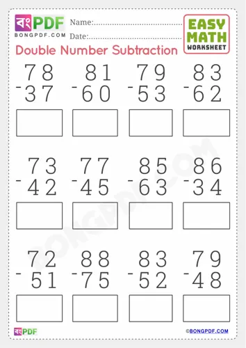 Free Learn Double Numbers Subtraction English Worksheet Download