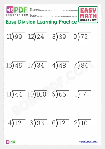 Free Learn English Division Worksheet Download