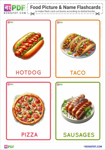 Free Learn English Food Pictures Flashcards Worksheet Download