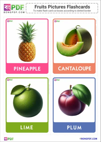 Free Learn English Fruits Pictures Flashcards Worksheet Download