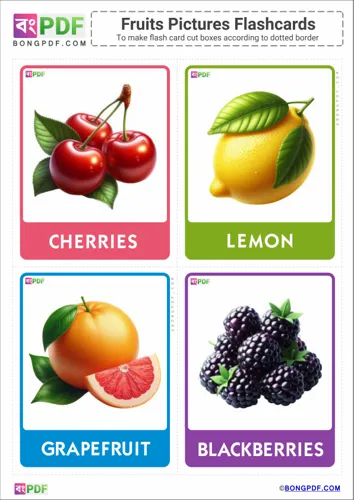 Free Learn English Fruits Pictures Flashcards Worksheet Download