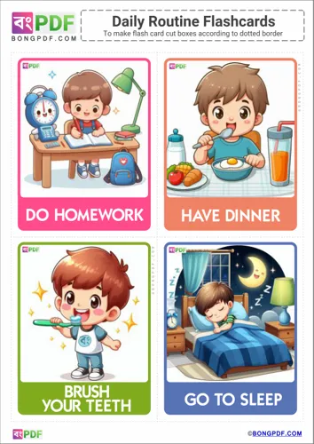 Free Learn English Kids Daily Routine Flashcards Worksheet Download