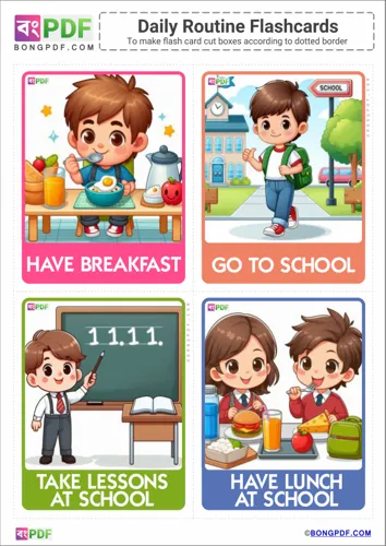 Free Learn English Kids Daily Routine Flashcards Worksheet Download
