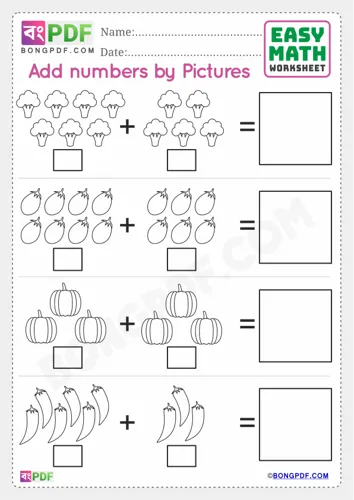 Free Learn English Numbers Pictures Addition Worksheet Download