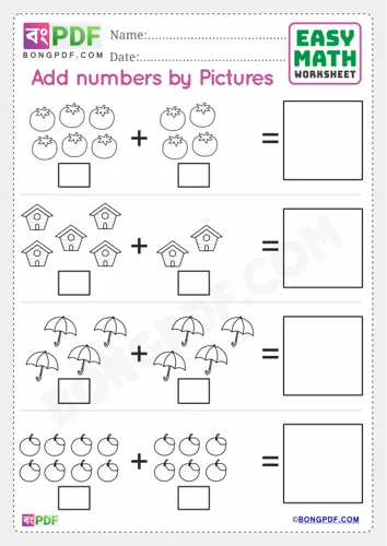 Free Learn English Numbers Pictures Addition Worksheet Download