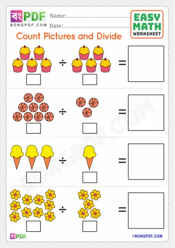 Free Learn English Numbers Pictures Division Worksheet Download