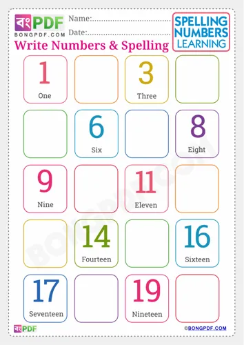 Free Learn English Numbers Spellings To Worksheet Download