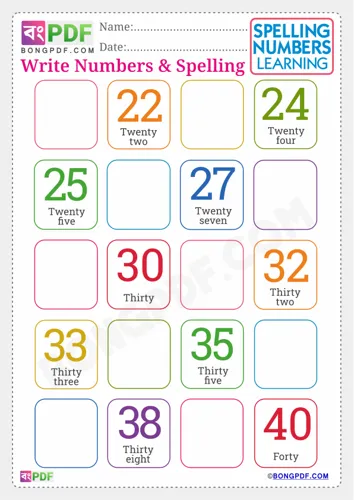 Free Learn English Numbers Spellings To Worksheet Download