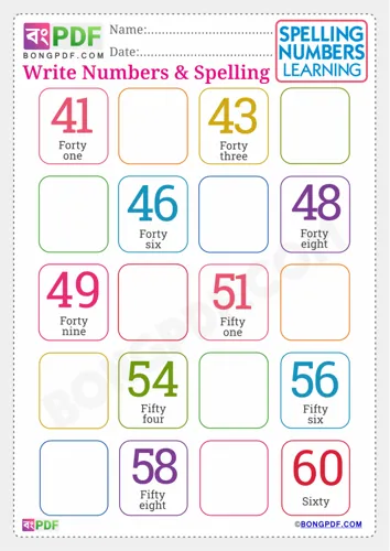 Free Learn English Numbers Spellings To Worksheet Download
