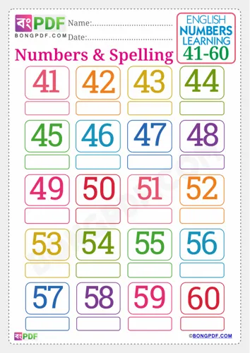 Free Learn English Numbers Spellings To Worksheet Download