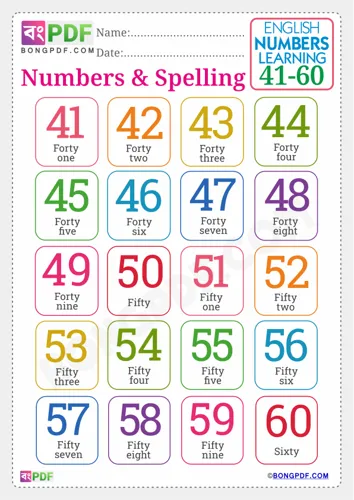Free Learn English Numbers Spellings To Worksheet Download