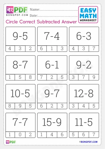 Free Learn English Numbers Subtraction Worksheet Download