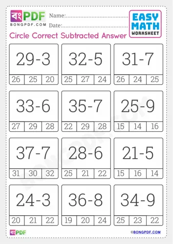 Free Learn English Numbers Subtraction Worksheet Download