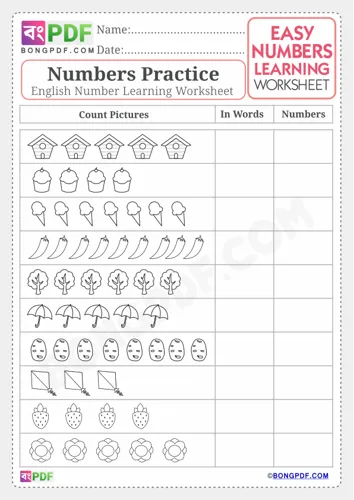 Free Learn English Numbers Worksheet Download