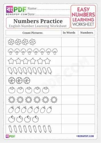 Free Learn English Numbers Worksheet Download