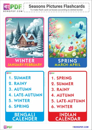 Free Learn English Seasons Pictures Flashcards Worksheet Download