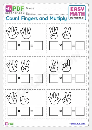 Free Learn Fingers Multiplication English Worksheet Download